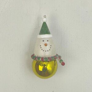 Christmas Ornament Snowman Bell Green Shimmery Smiling Tree Decoration